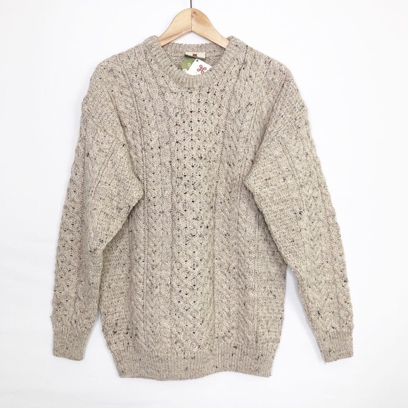 Carraigdonn tan Cable knit wool crew, neck pull over sweater - Picture 9 of 9